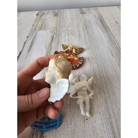Angel Cherub ornament set vintage glitter sparkle Xmas tree ornaments - Picture 5 of 9